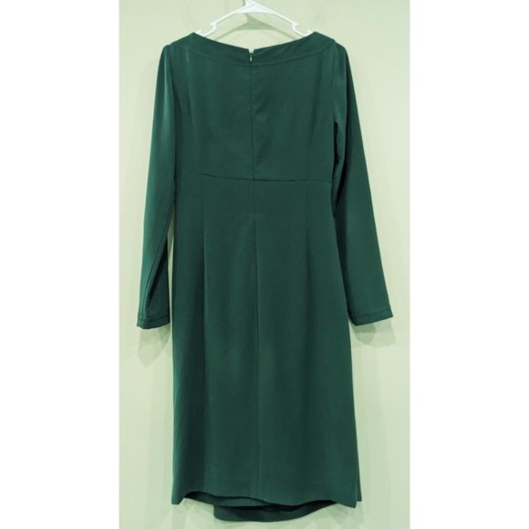 St. John Green Faux Wrap Long Sleeve Dress Size 2 - Picture 5 of 6